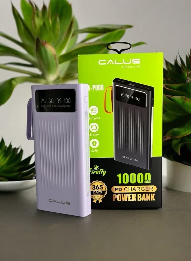 CALUS بنك طاقة P008 بنفسجي 1000mAh PD مع 4 كابلات شحن مدمجة، مصباح LED، شحن سريع محمول، تصميم مدمج، مناسب للسفر، لمسة نهائية أنيقة باللون البنفسجي - Image 2